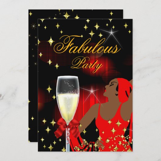 Fabulous Red Glitzer Diva Birthday Party 2 Einladung (Vorne/Hinten)