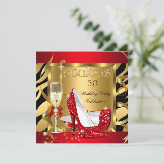 Fabulous Red Glitzer Heelses Zebra Champagne Party Einladung (Stehend Vorderseite)