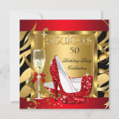 Fabulous Red Glitzer Heelses Zebra Champagne Party Einladung (Vorderseite)