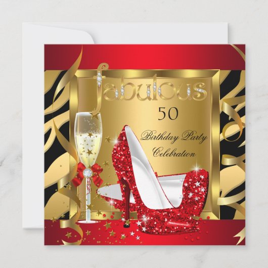 Fabulous Red Glitzer Heelses Zebra Champagne Party Einladung (Vorderseite)