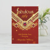 Fabulous Red Gold Diamonds Elegant Birthday Party Einladung (Stehend Vorderseite)