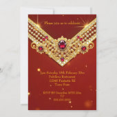 Fabulous Red Gold Diamonds Elegant Birthday Party Einladung (Rückseite)