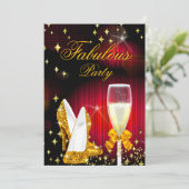 Fabulous Red Gold Glitzer High Heels Party Einladung (Stehend Vorderseite)