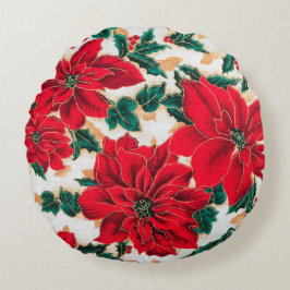 Fabulous Red Poinsettias Round Pillow Rundes Kissen