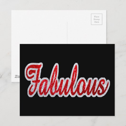 Fabulous - Red & Silver Glitzer Postkarte (Vorne/Hinten)