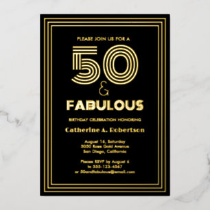 Fabulous Retro Art Deco 50. Geburtstag Luxus Folieneinladung