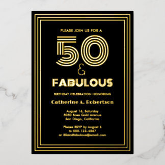Fabulous Retro Art Deco 50. Geburtstag Luxus Folieneinladung