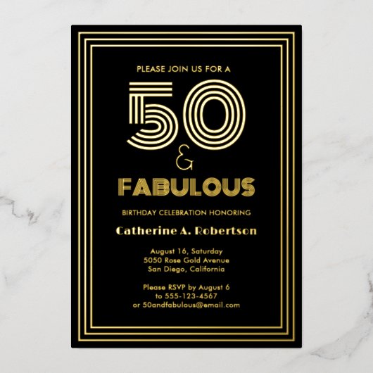 Fabulous Retro Art Deco 50. Geburtstag Luxus Folieneinladung (Vorderseite)
