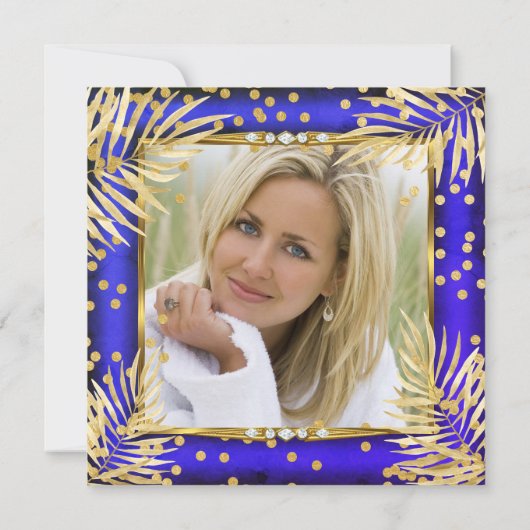 Fabulous Royal Blue Palms Champagne Party Einladung (Rückseite)