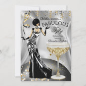 Fabulous Silver Gold Black Champagne Birthday Einladung (Vorderseite)