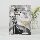 Fabulous Silver Gold Black Champagne Birthday Einladung (Stehend Vorderseite)