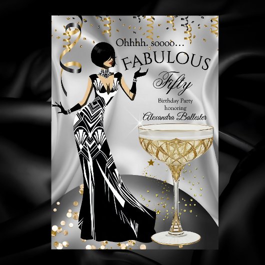 Fabulous Silver Gold Black Champagne Birthday Einladung