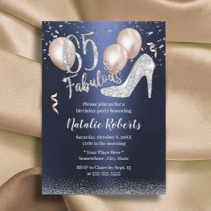 Fabulous Silver High Heel Navy Blue 65. Geburtstag Einladung