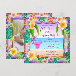Fabulous Tropical Purple Cocktail Foto Party Einladung