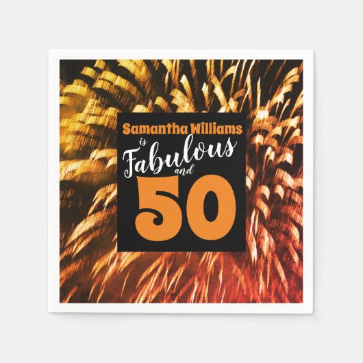 Fabulous und 50 Feuerwerk Orange Geburtstag Serviette (Vorderseite)