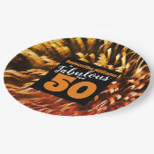 Fabulous und 50 Groovy Fireworks Orange Pappteller (Schrägansicht)