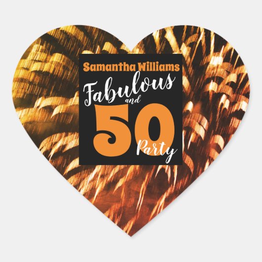 Fabulous und 50 Groovy Orange Fireworks Herz-Aufkleber (Vorderseite)