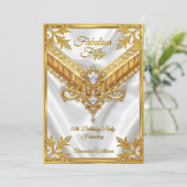 Fabulous White Silk Gold Diamonds Birthday Party Einladung (Stehend Vorderseite)