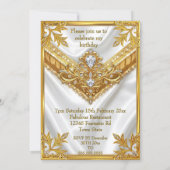Fabulous White Silk Gold Diamonds Birthday Party Einladung (Rückseite)