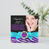 Fabulous Zebra Lila Aquamarin Black Birthday Party Einladung (Stehend Vorderseite)