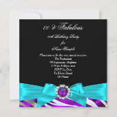 Fabulous Zebra Lila Aquamarin Black Birthday Party Einladung (Rückseite)