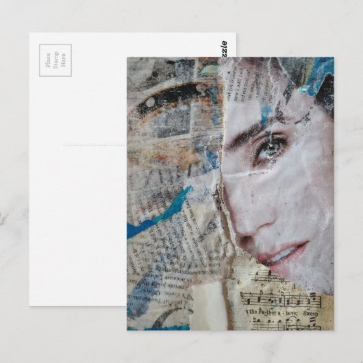 Face Abstract Mixed Media Collage Postkarte (Vorne/Hinten)