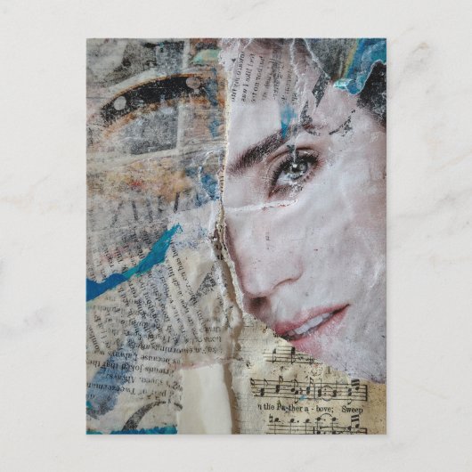 Face Abstract Mixed Media Collage Postkarte (Vorderseite)