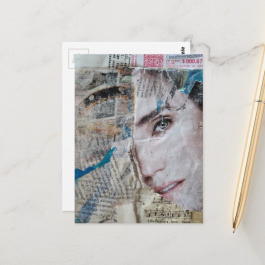 Face Abstract Mixed Media Collage Postkarte (Vorderseite/Rückseite Beispiel)