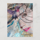 Face and Hummingbird Abstract Mixed Media Collage Postkarte (Vorderseite)