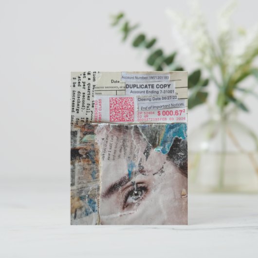 Face and Words Duplicate Copy Mixed Media Collage Postkarte (Stehend Vorderseite)