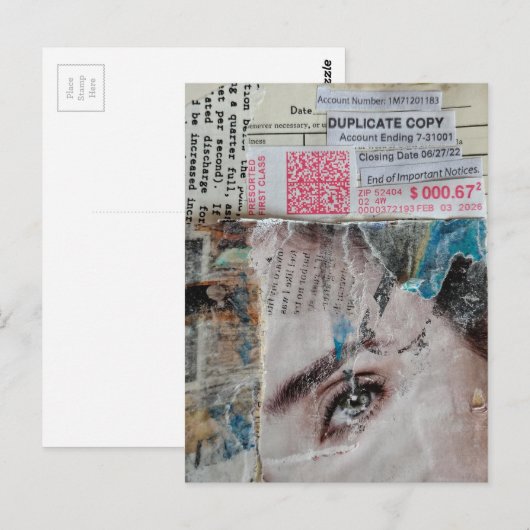 Face and Words Duplicate Copy Mixed Media Collage Postkarte (Vorne/Hinten)