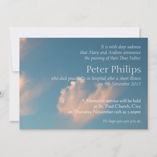 Face Cloud 2 Beerdigung Ankündigung Einladung (Rückseite)