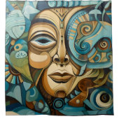 Face Cubist Inspiriert Art Deco Abstrakt Duschvorhang (Vorderseite)