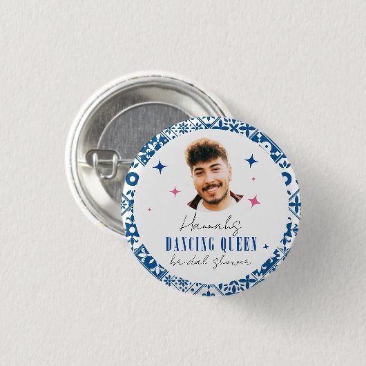 Face Dancing Queen greek disco mamma Brautparty Button (Vorne & Hinten)