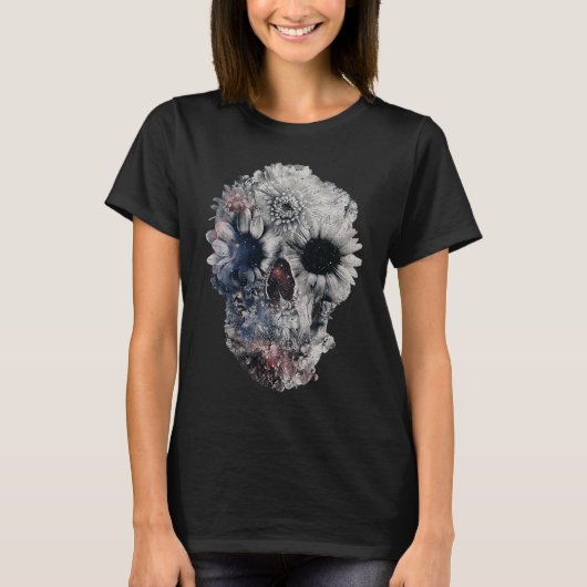 Face Floral Skull Skeleton Halloween Costume T-Shirt (Vorderseite)