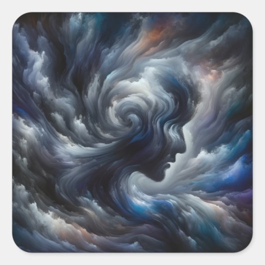 face in clouds Surreal Fantasy Art Quadratischer Aufkleber (Vorderseite)