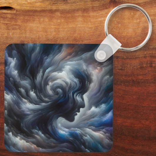 face in clouds Surreal Fantasy Art Schlüsselanhänger (Rückseite)