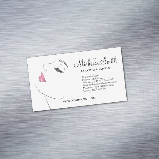 Face Long Lashes Lash Extensions Pink Lips Magnetische Visitenkarte (Beispiel)