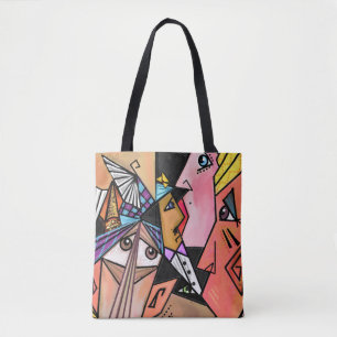 Face Moods Tote Bag Cubism Style Malerei Tasche