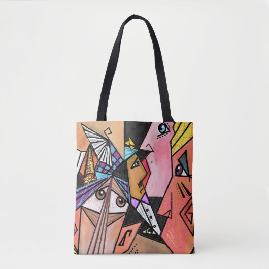 Face Moods Tote Bag Cubism Style Malerei Tasche (Vorderseite)