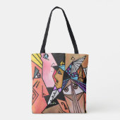 Face Moods Tote Bag Cubism Style Malerei Tasche (Rückseite)