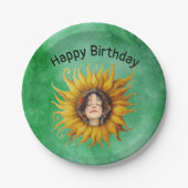 Face of Birthday Girl in Fancy Yellow Sunflower  Pappteller (Vorderseite)
