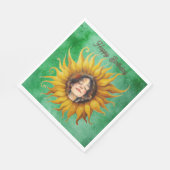 Face of Peaceful Girl Big Yellow Sunflower Green Serviette (Ecke)