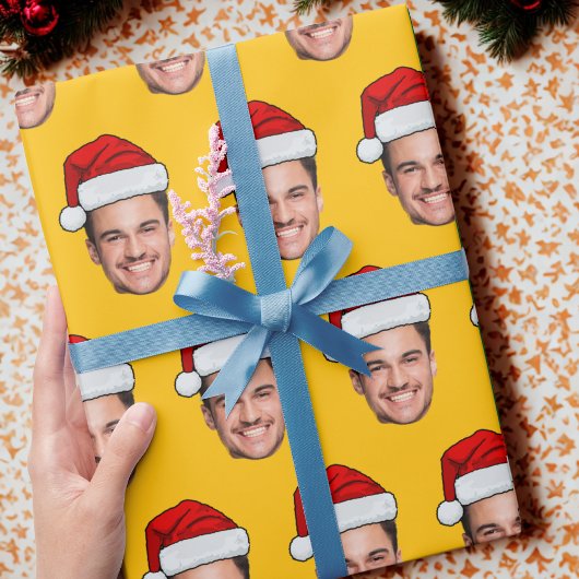 Face Photo Santa Hat Gift Wrap, Unique Gift Face Geschenkpapier
