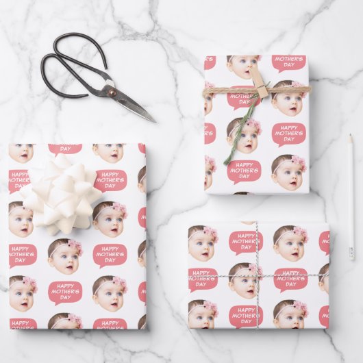 Face Photo & Word Bubble Pink Geschenkpapier Set (Vorderseite)
