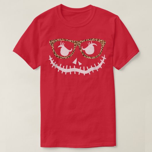 Face Pumpkin Hallowen Leopard Print Gläser T-Shirt (Design vorne)