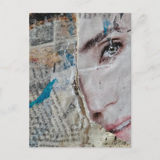Face Random Words Abstract Mixed Media Collage Postkarte (Vorderseite)