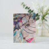 Face Random Words Hummingbird Mixed Media Collage Postkarte (Stehend Vorderseite)