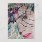 Face Random Words Hummingbird Mixed Media Collage Postkarte (Vorderseite)
