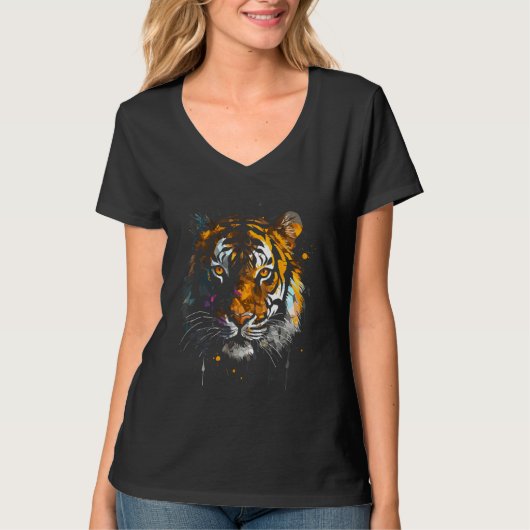 Face Tiger Colourful Animal Animal Design T-Shirt (Vorderseite)